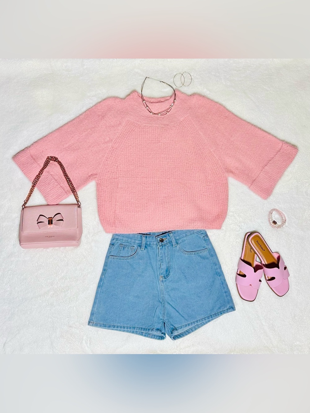 Cozy Pink Cropped Sweater Mock-neck Top